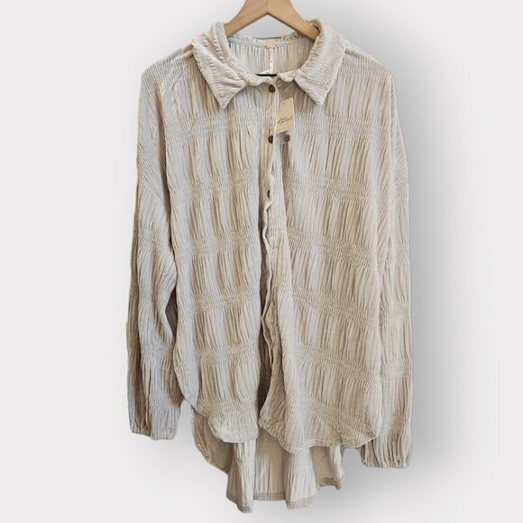 NWT Free People My Best Velvet Blouse Shirt Tunic in Silver Winter Fog Sz. M - Picture 5 of 11